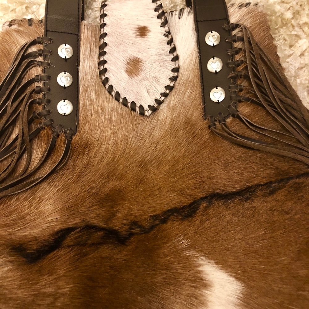 Western Cowhide Hair Tote with Fringe - Picture 2 of 6